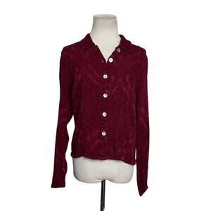 Russ Berens oxblood red jacquard long sleeves buttoned blouse size Small